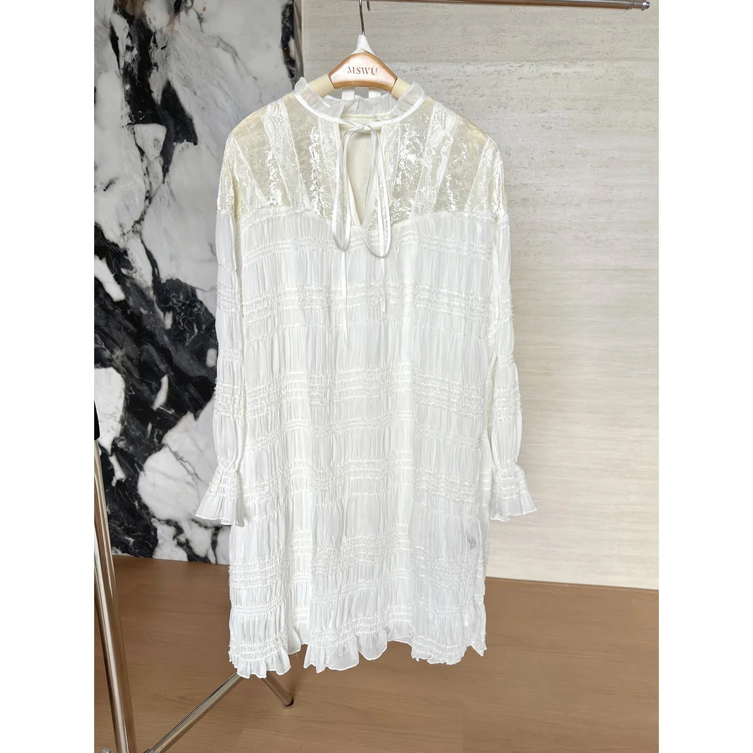 【五折清仓no退no换】法式少女 重工丝绒蕾丝花边连衣裙 腰部可绑带