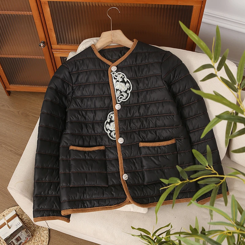 新潮时尚精美别致棉服新款简约百搭中国风小香风外套潮流保暖6254