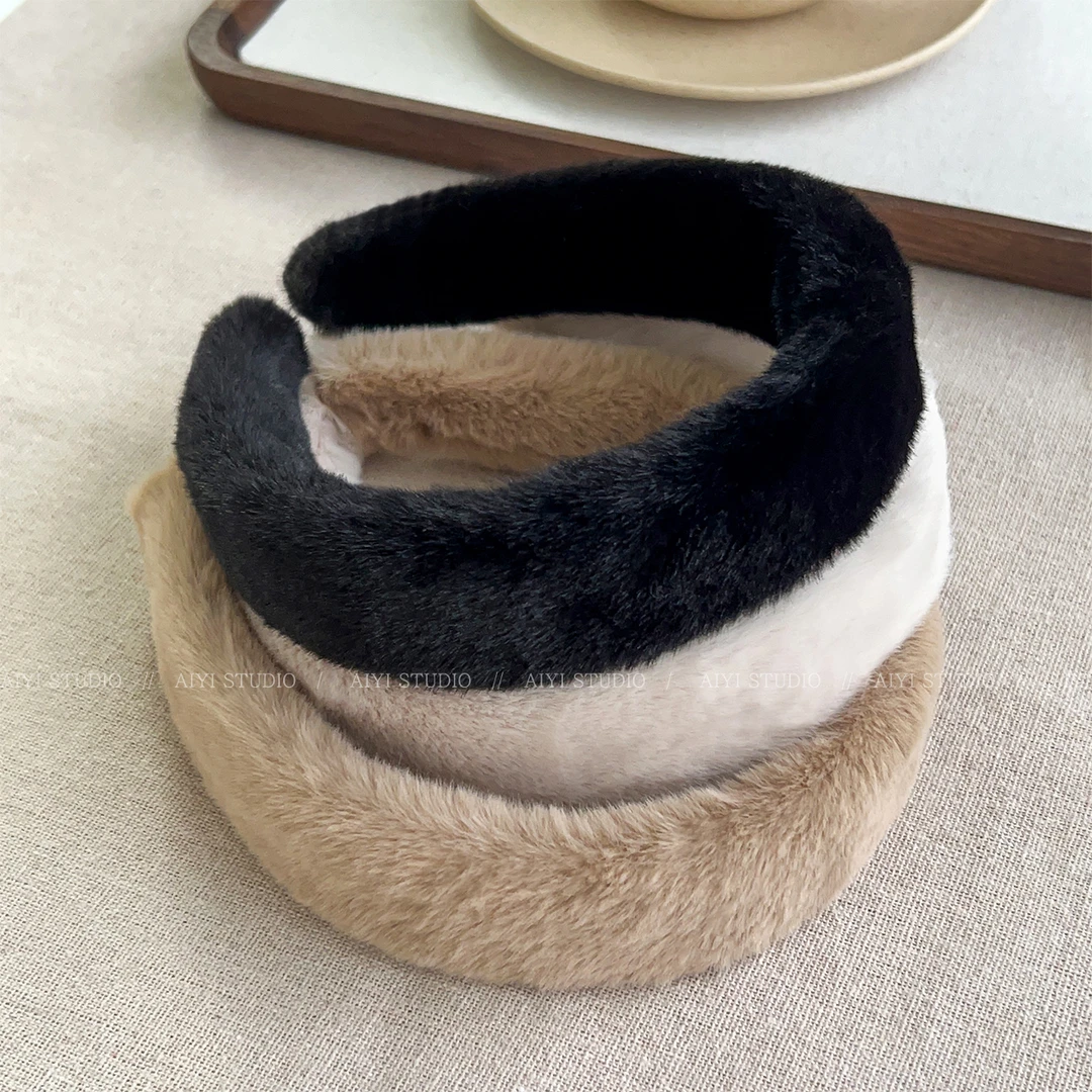 秋冬水貂绒高颅顶头箍女2023毛毛洗脸压发发箍发卡发捆头饰丝绒