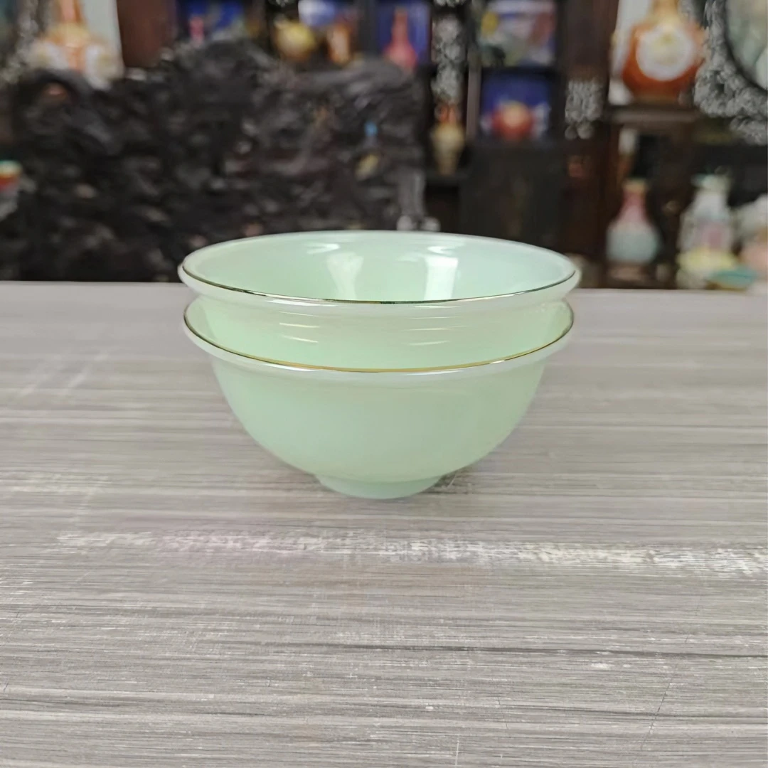 周氏陶瓷-精美玉瓷工艺描金玉瓷碗一对
