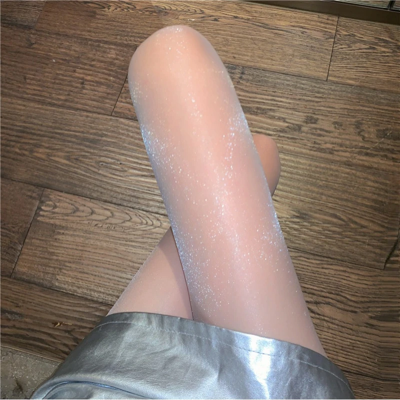 春秋性感珠光袜丝袜女 网红薄款黑丝袜夏季闪亮银丝油亮连裤袜子