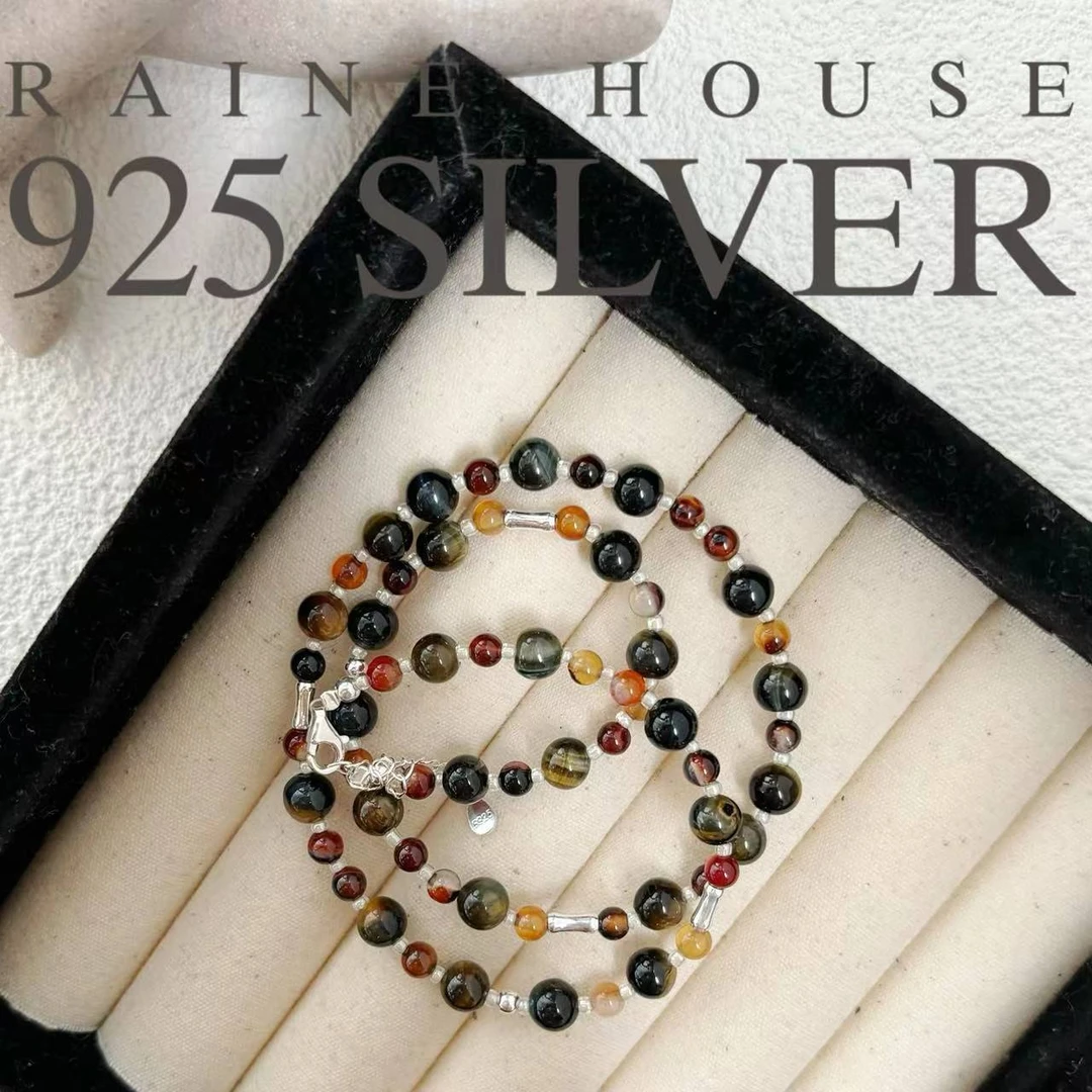 链子925银 【琉璃】S925银复古安哥拉配色串珠项链40+5cm