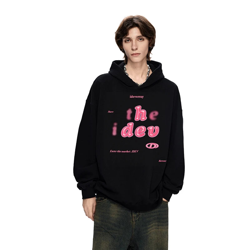 IDeverRAY【欧若风】情侣宽松虚拟字母慵懒风连帽卫衣秋冬新款百搭