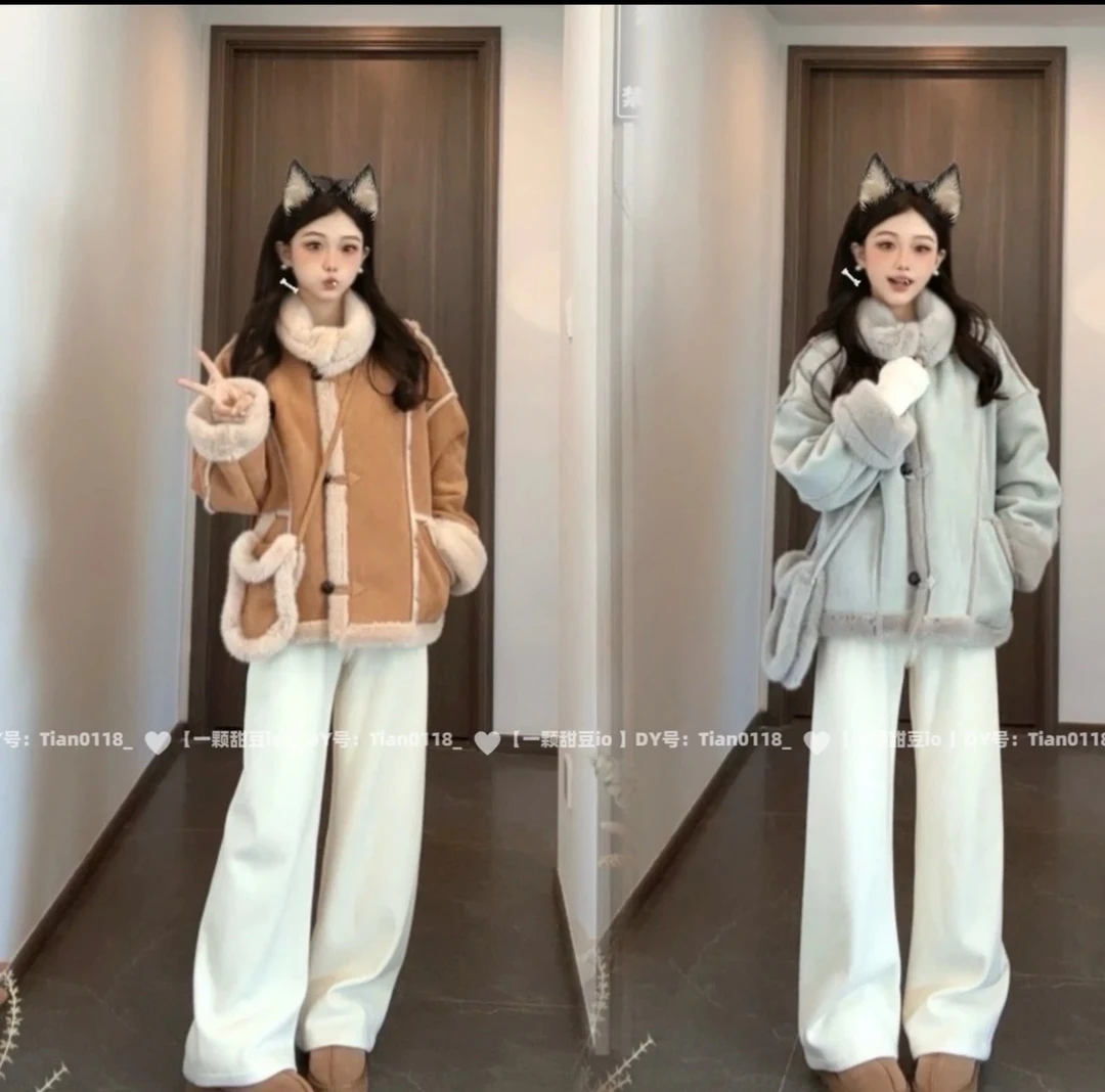 毛毛外套女短款2024新款冬季韩版宽松立领机车风休闲