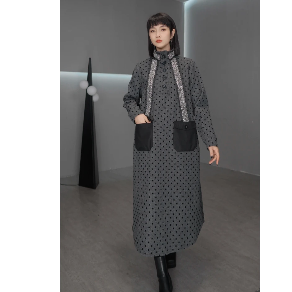 鑫鑫原创冬季新款手工钉珠加厚毛呢连衣裙显瘦波点植绒裙子2581