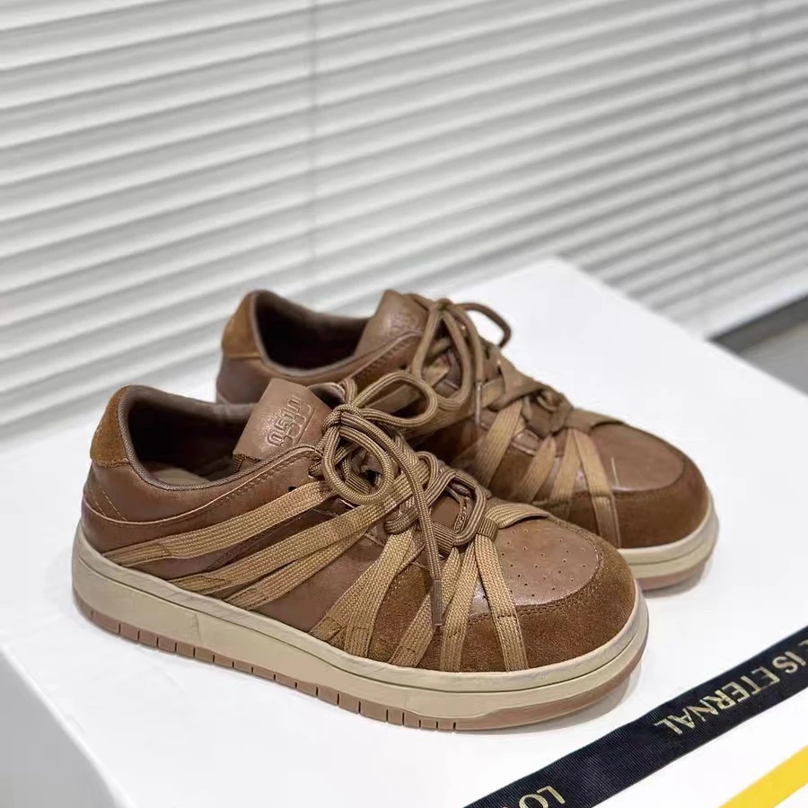 【断码清】春款牛皮小众设计师款 复古绑带蜘蛛板鞋