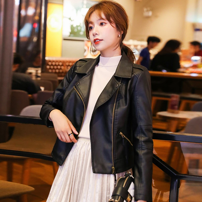 【二昏夫妻专属】春秋款皮衣机车服皮夹克女式修身显瘦短款小外套