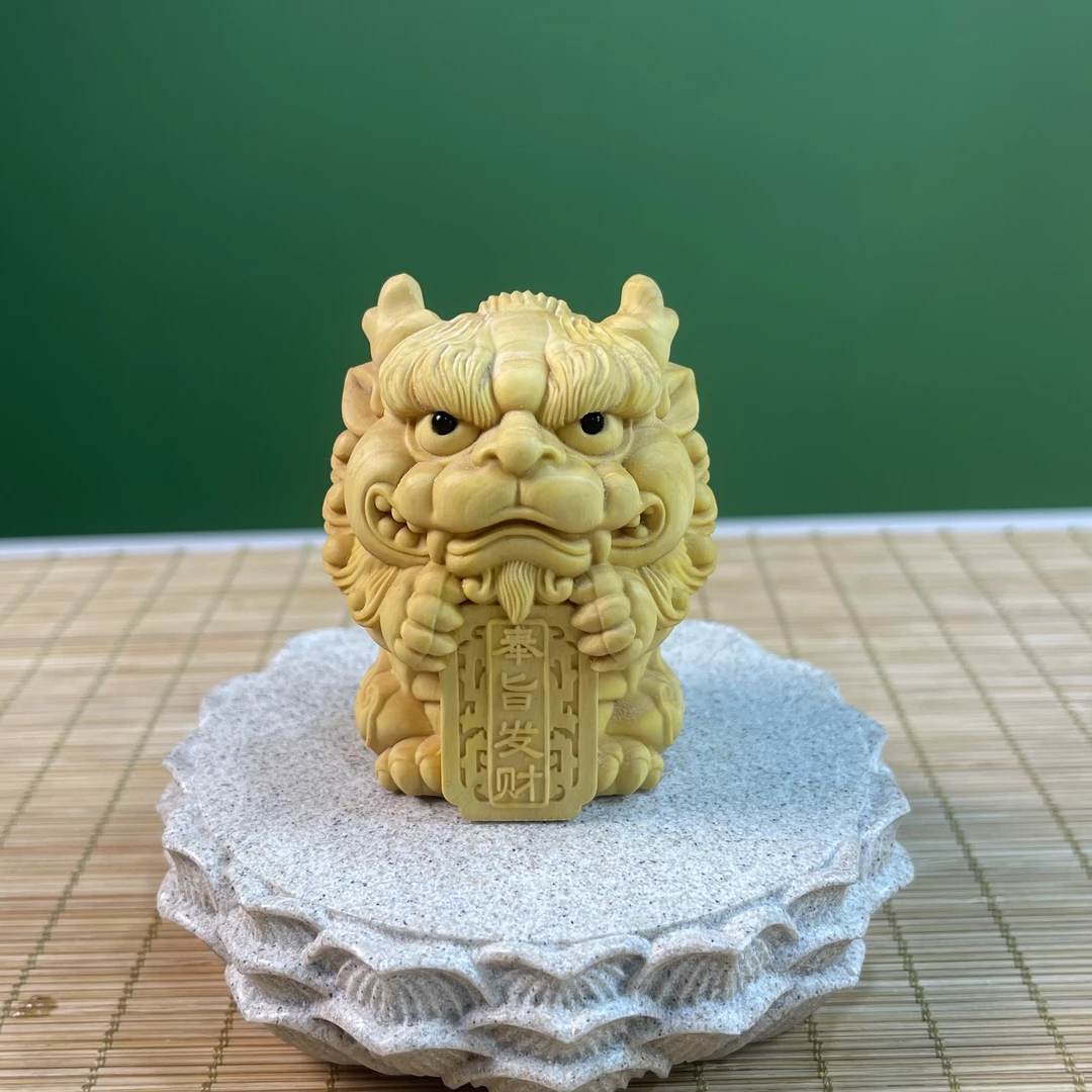 手工木雕可爱动漫创意摆设醒獅关公一念之间