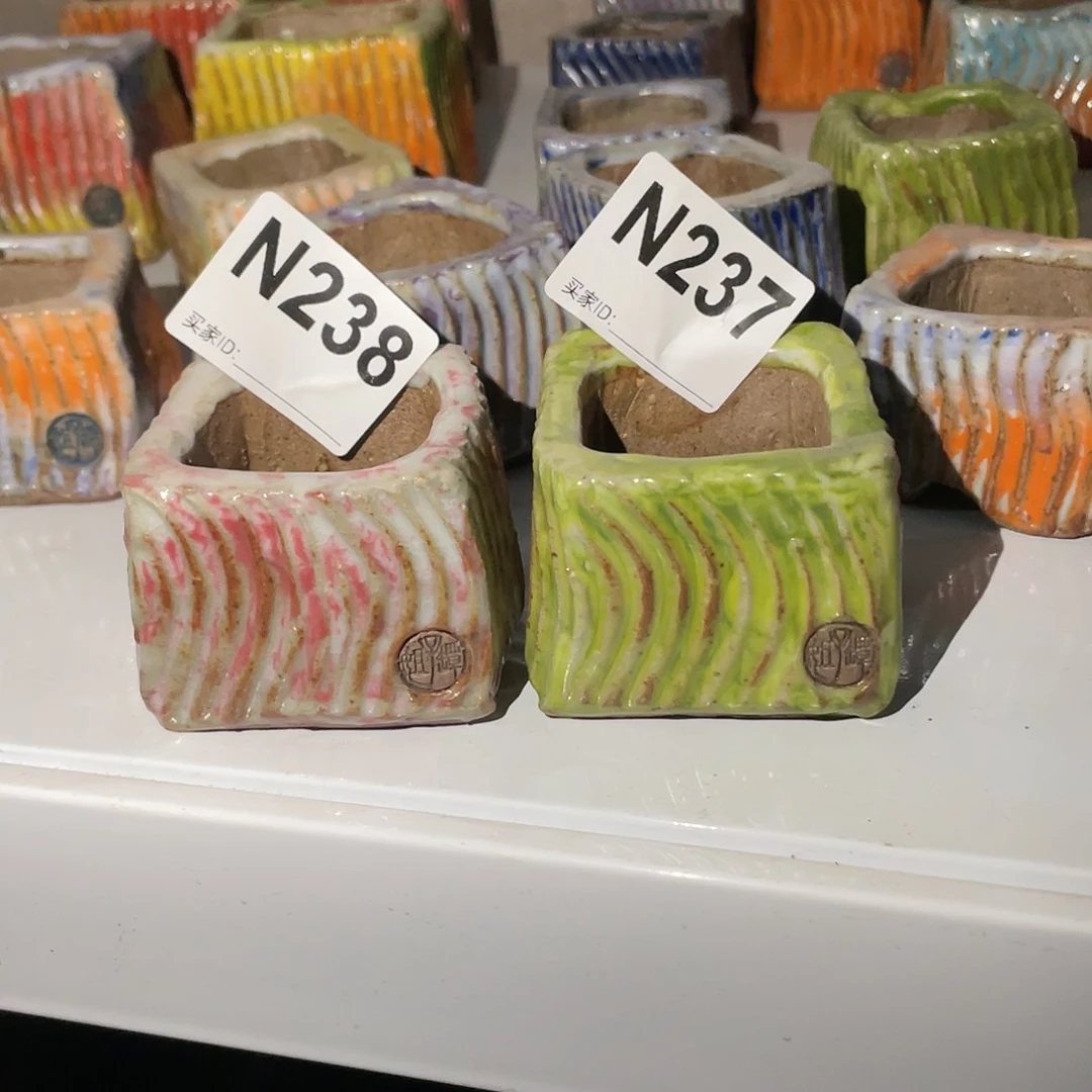 紫砂花盆洋*孤品油画条纹