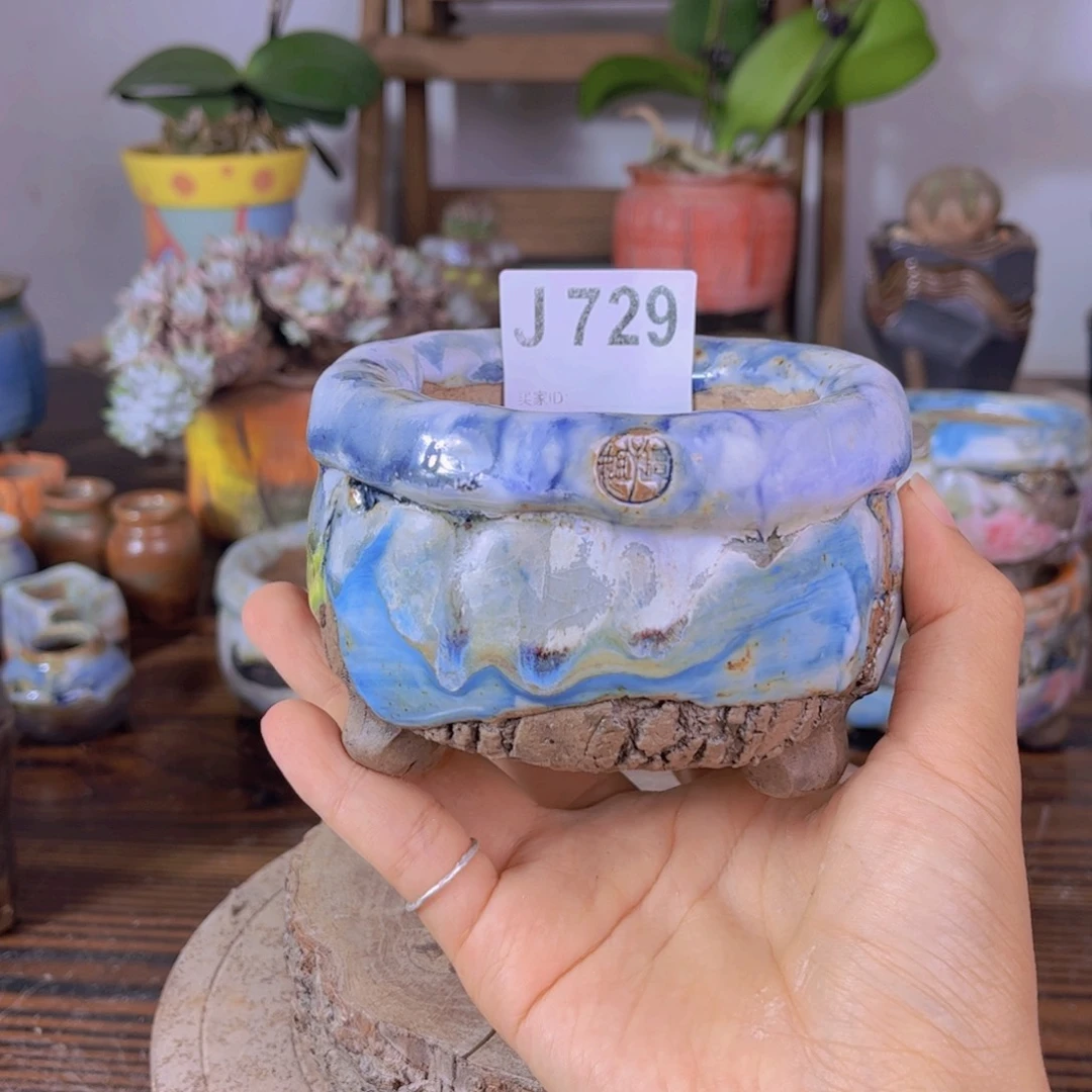 紫砂花盆陶瓷花盆  孤品油画山石小包子 内口7.5