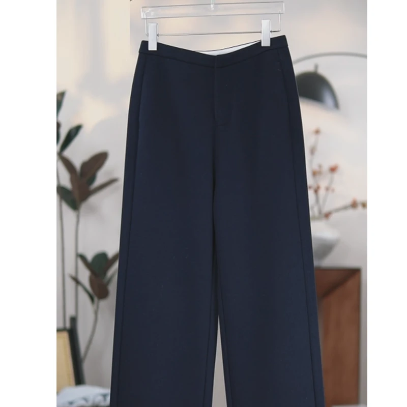 【桑蚕丝绵羊毛】冬季加厚醋酸窄版垂感直筒裤女休闲阔腿长裤