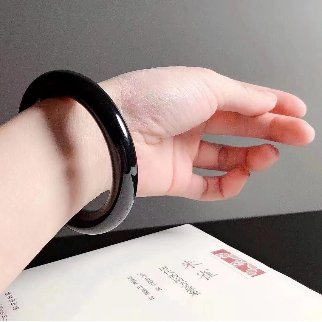 天然缅甸翡翠手镯 墨翠玻璃种手镯  气质时尚宽版简约经典冰透