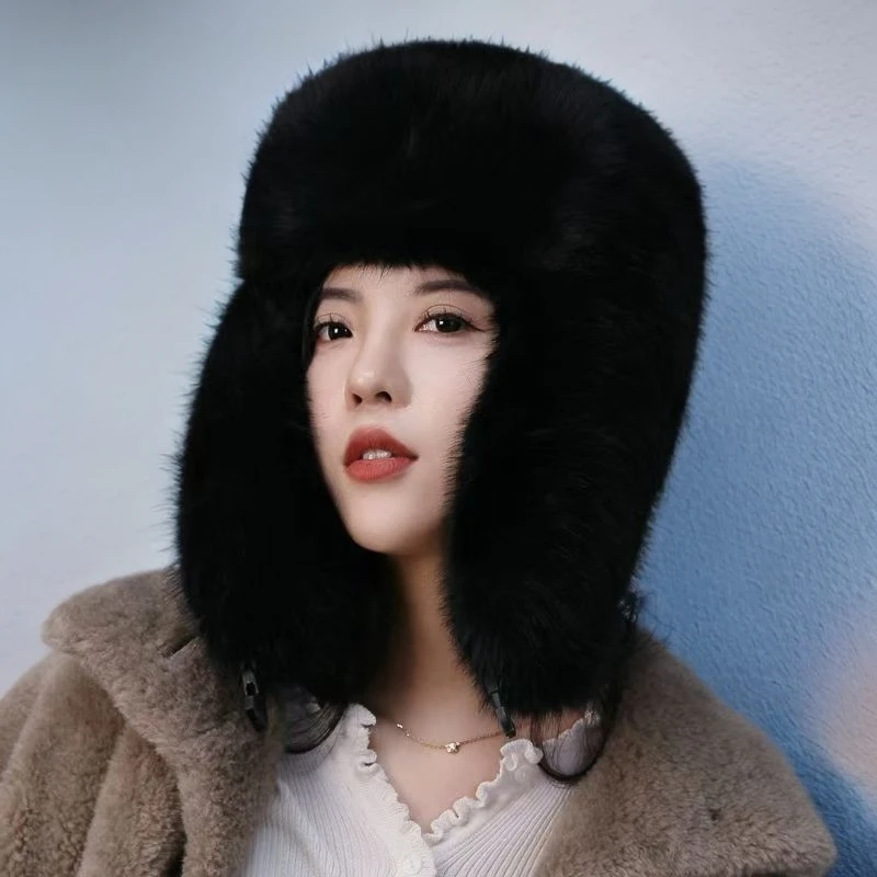 帽子男女同款冬天仿皮草新款毛绒帽纯色护耳防风加厚去东北雷锋帽