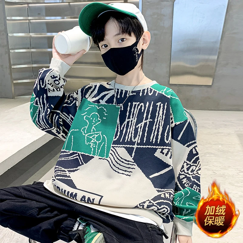 【加绒/不加绒】男童圆领卫衣秋冬款2024新款中大童男孩上衣帅气