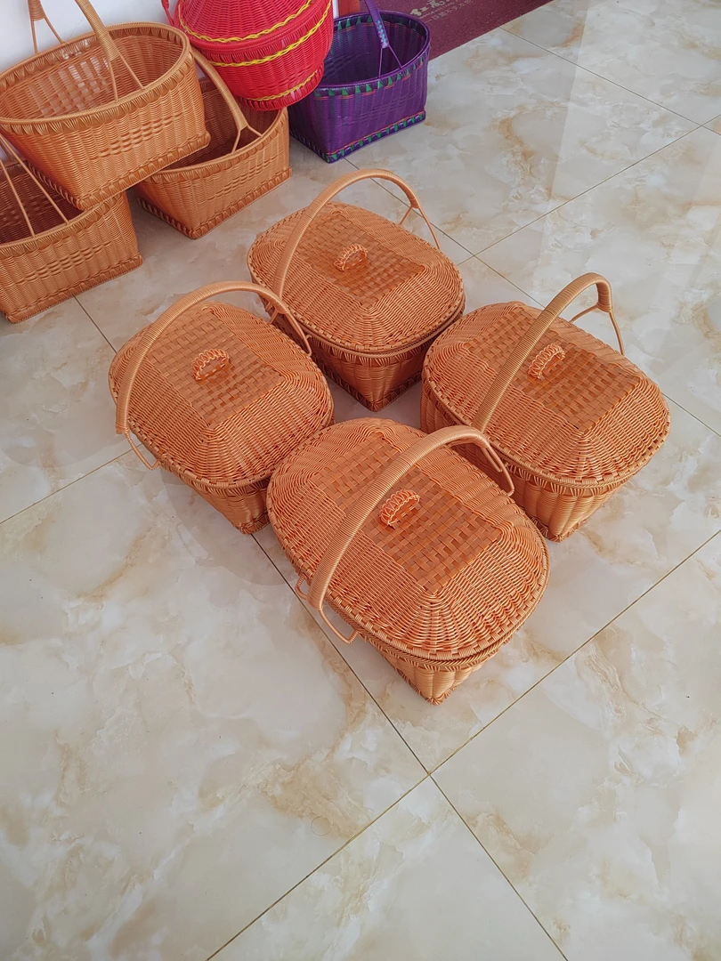 带盖子篮子提手篮购物篮花篮鸡蛋筐收纳篮野餐篮拜神篮实心园藤编