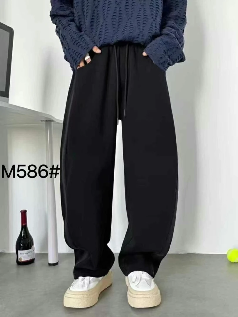 586【●织带做旧●冬季新款加绒弯刀直筒裤型】男士宽松运动休闲裤