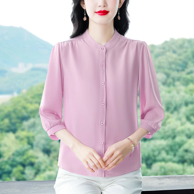女士气质上衣时尚夏季女士雪纺上衣新款洋气减龄开衫显瘦遮肚衬衣