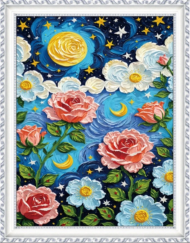 油画玫瑰2024新款十字绣满绣41颜色无勾边（裸包无针）