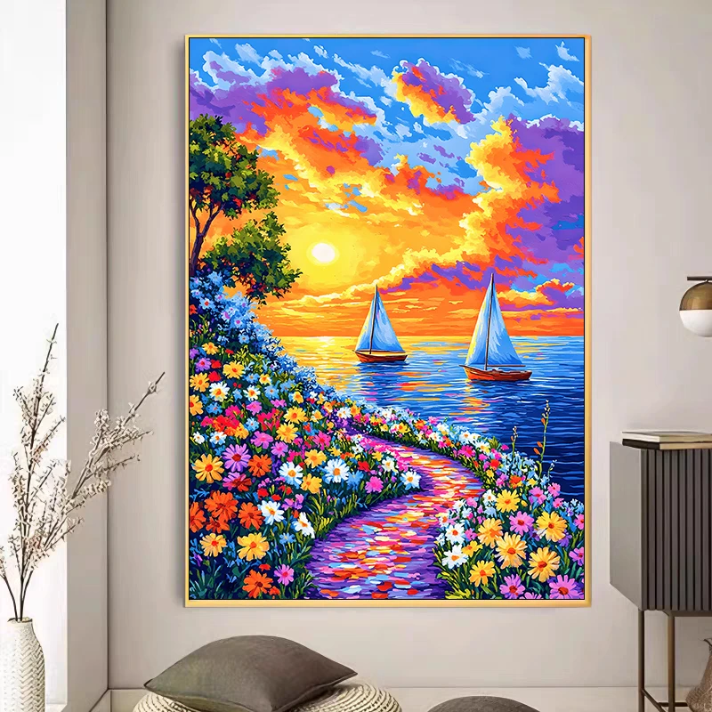 落日繁花2024新款十字绣大格大格41颜色手工绣60*80cm(裸包无针)