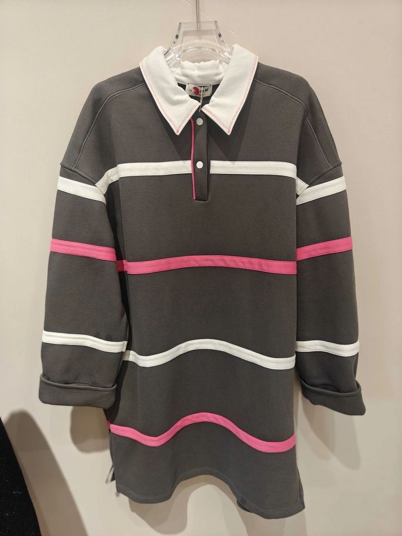 【济州岛】2024加绒polo领卫衣裙 条纹休闲