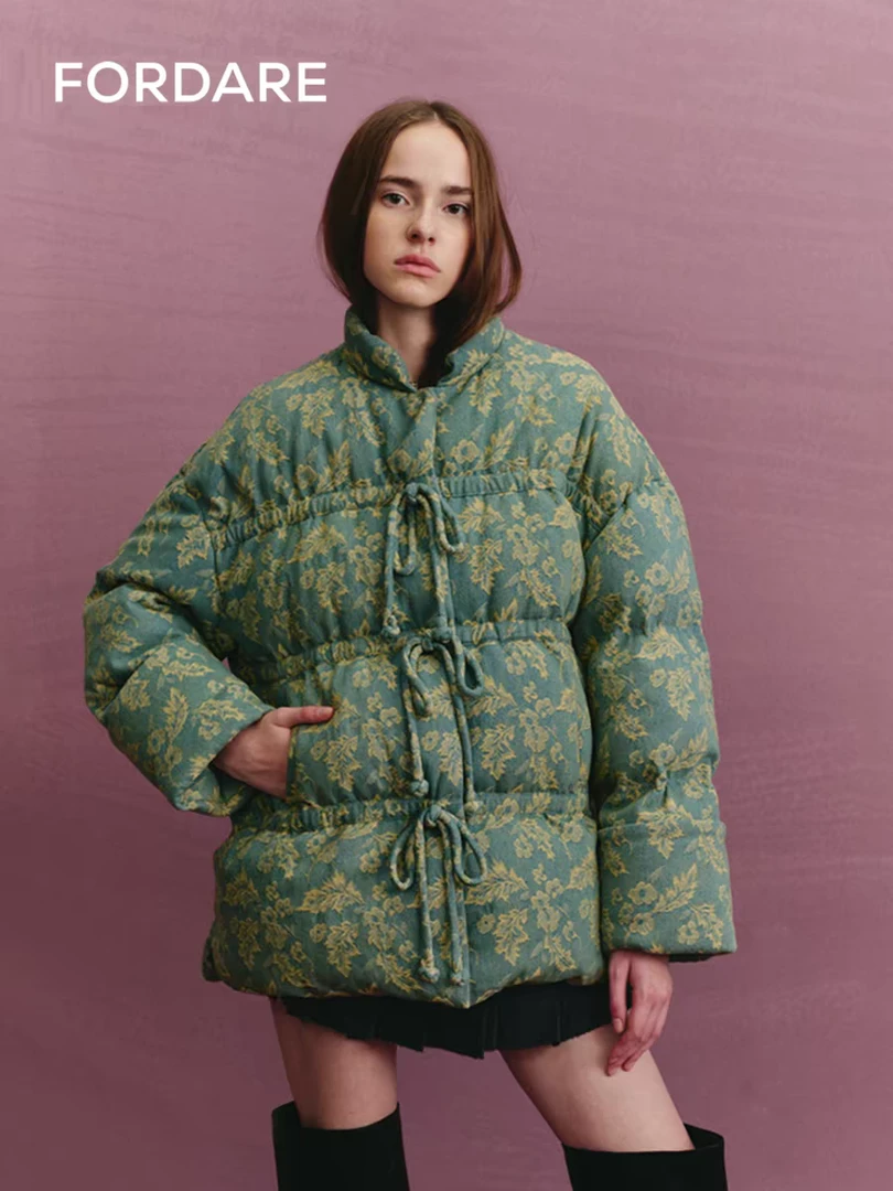 【济州岛】FORDARE 复古提花蝴蝶结羽绒服