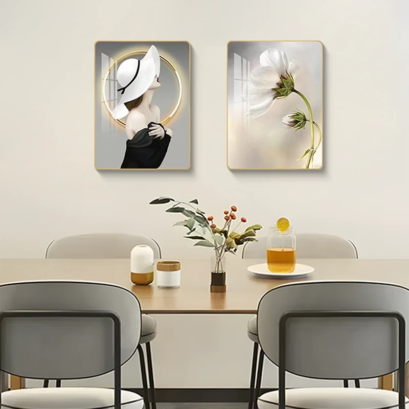 【轻奢】餐厅卧室两联画晶瓷装饰画轻奢风餐厅人物创意组合壁画3040