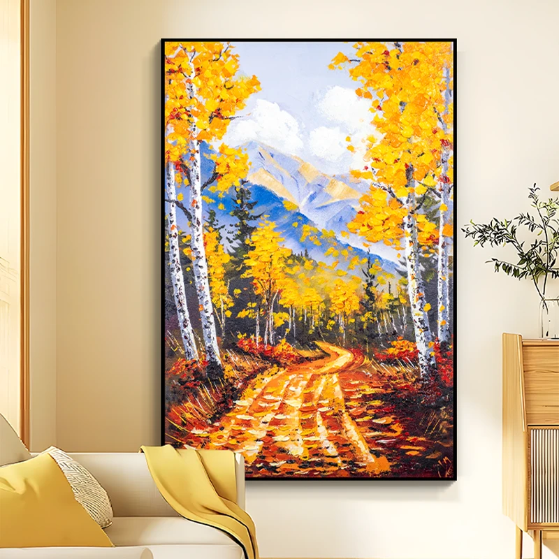 现代简约客厅装饰画厚肌理黄金树手绘油画抽象丛林玄关挂画100150