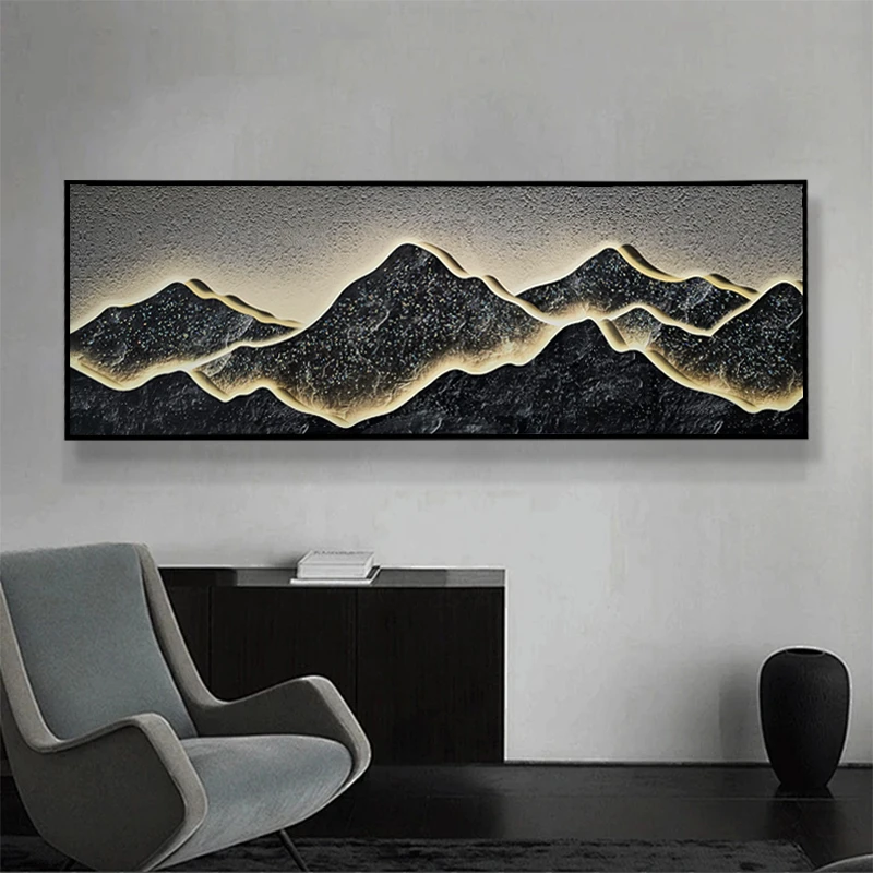 新背靠金山客厅装饰画 高级流体工艺镶钻沙发背景墙挂画山70200