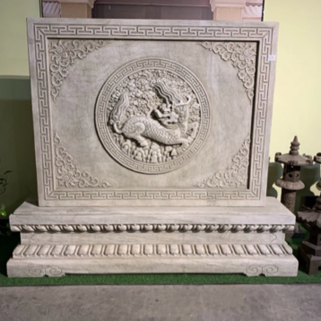 如图汉白玉麒麟照壁影壁墙包邮不包卸车