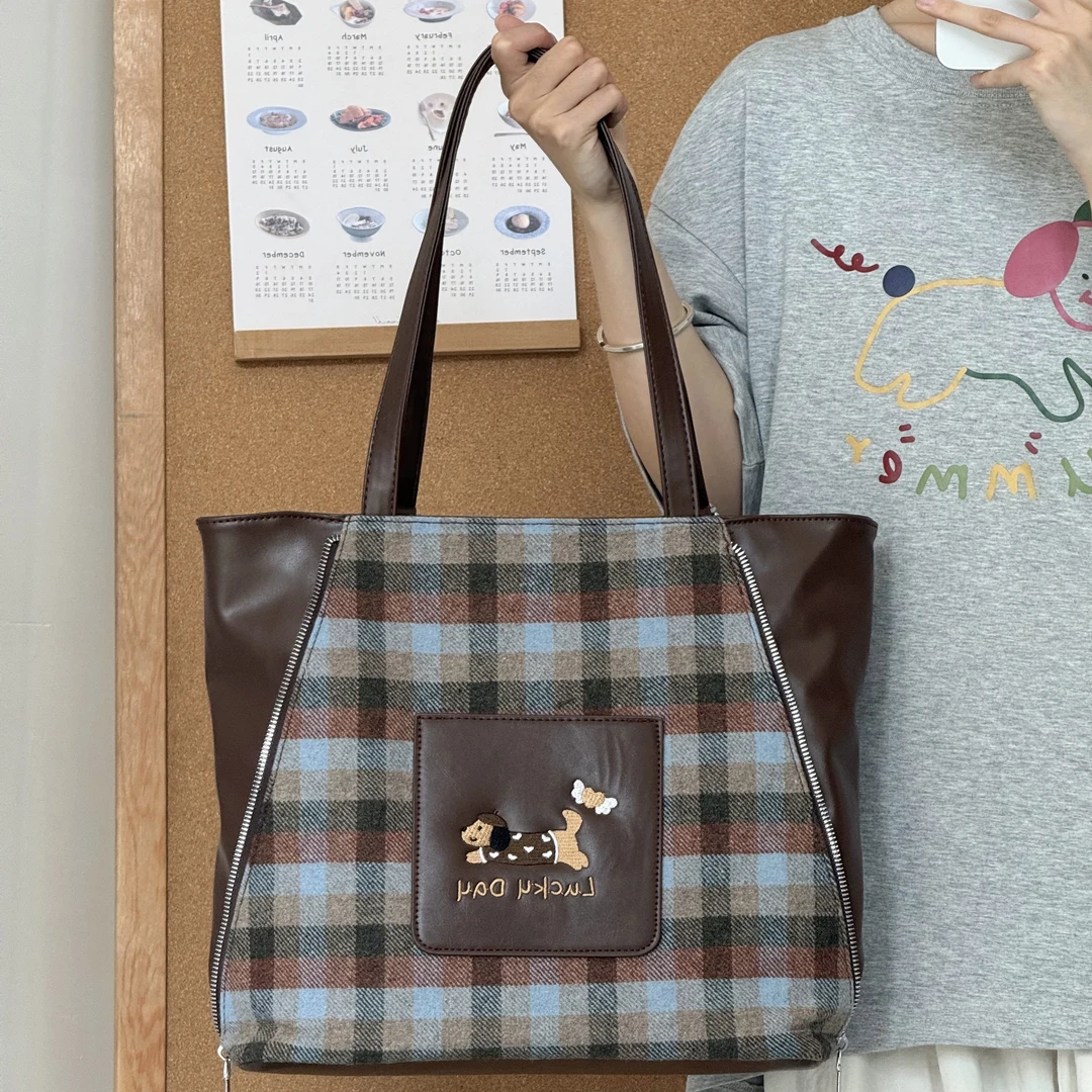 一张同学时尚百搭可爱卡通小狗一包多背J56咖啡