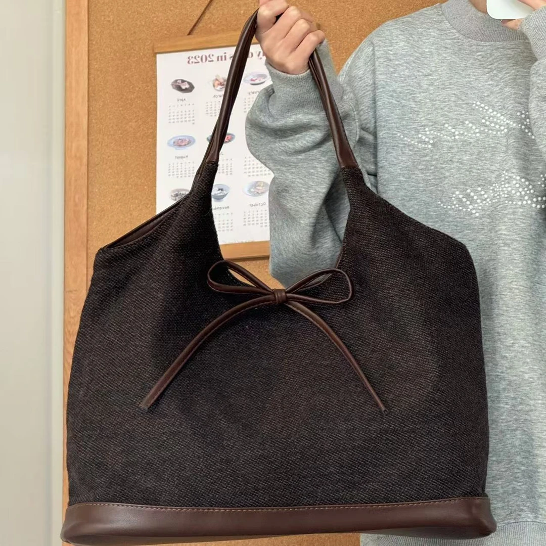 一张同学时尚百搭简约休闲蝴蝶结手提单肩包C2610咖