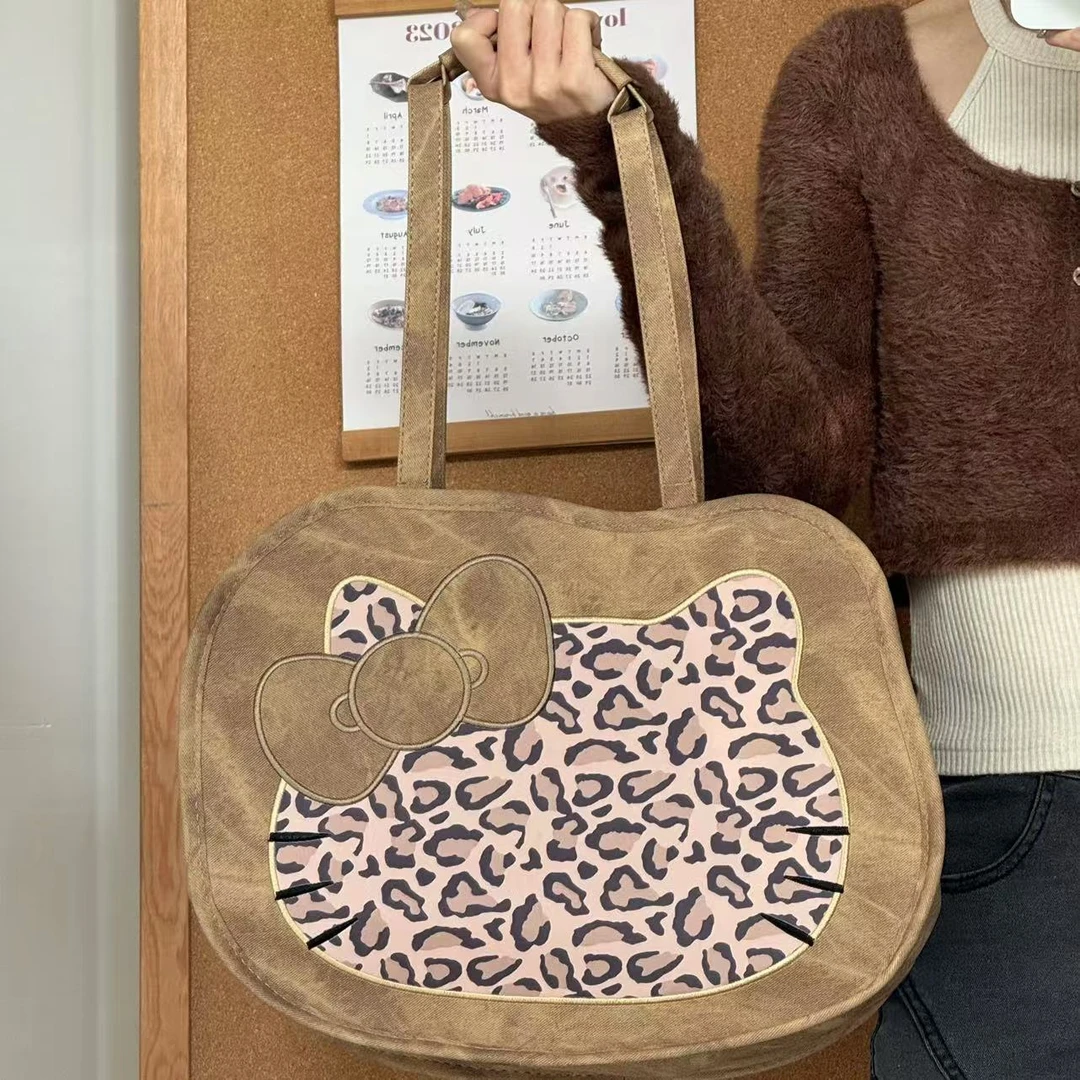 一张同学时尚百搭简约可爱小猫豹纹一包多背C2520棕