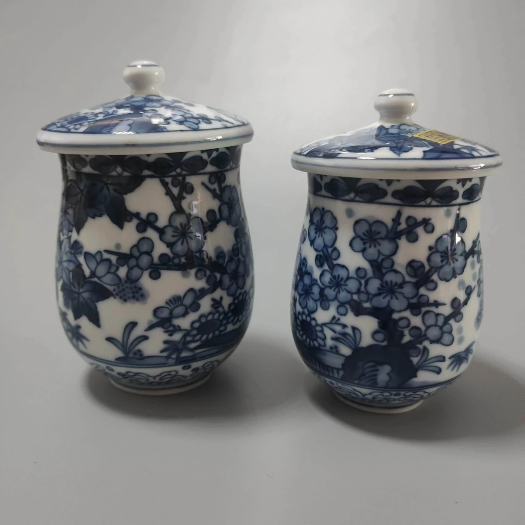 库山窑青花盖杯一对01/100wj手工