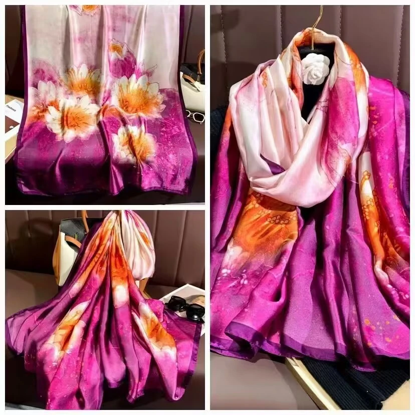 【新款6号】天丝丽锦缎180*90丝巾围巾