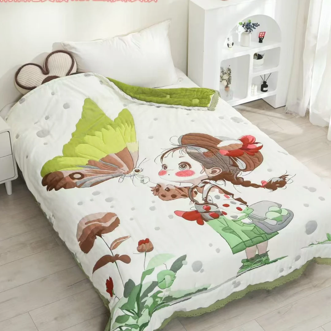 【蝴蝶女孩】150*200精梳细纱柔软舒适泡芙被亲肤棉纱四季通用盖被