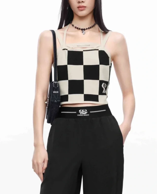 时尚格纹吊带衫（不含配饰）-0317