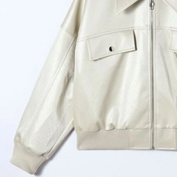 潮酷翻领PU外套（不含配饰）-0068