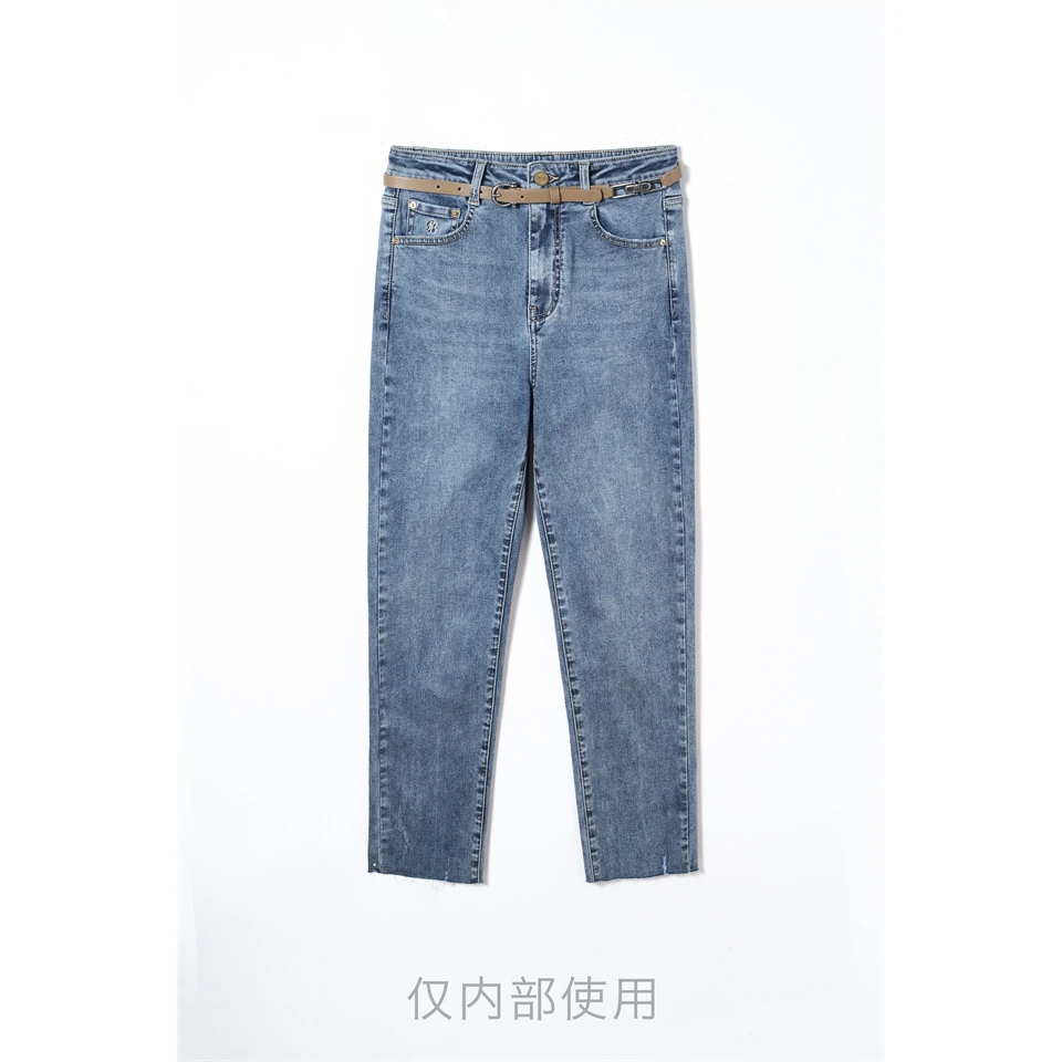 配腰带烟管牛仔裤（不含配饰）-0494