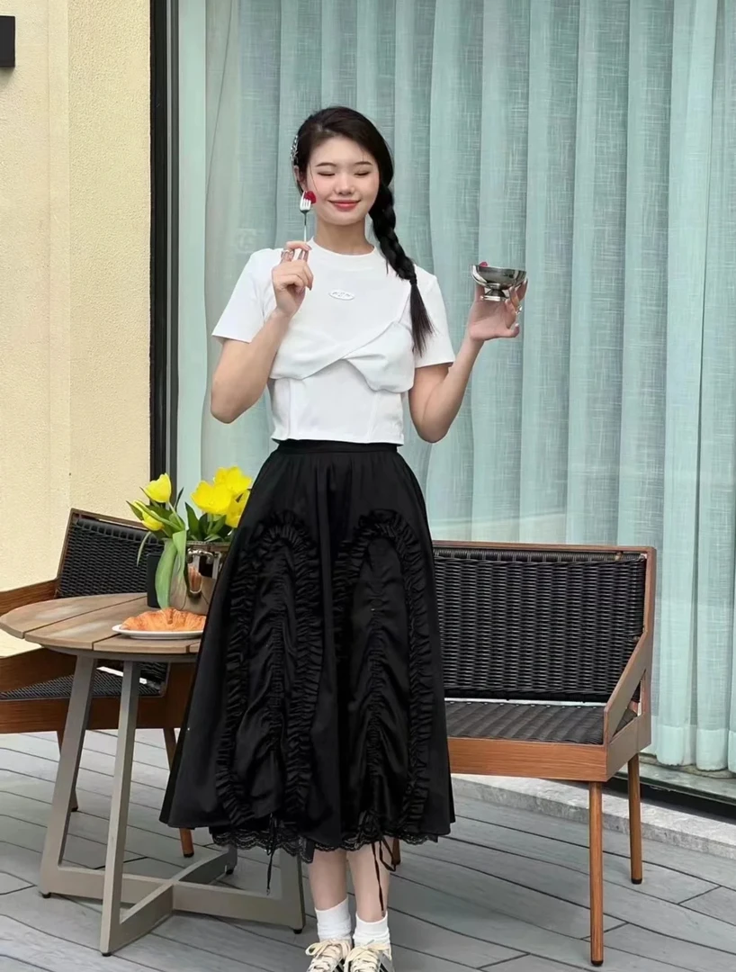 699【0468】木耳边抽皱长裙（不含配饰）