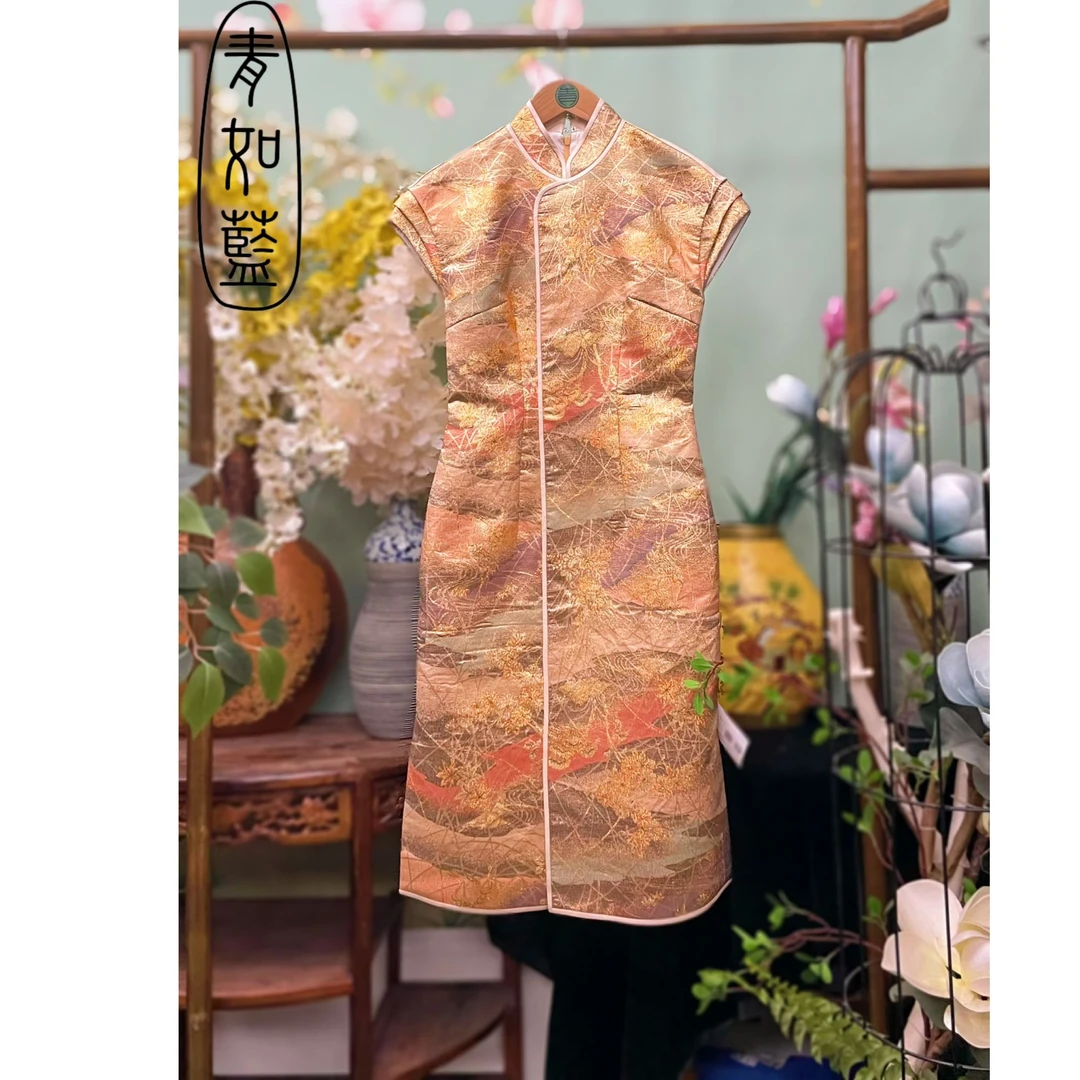 【青如蓝原创设计】复古中式旗袍连衣裙气质修身中国风时尚印花礼服