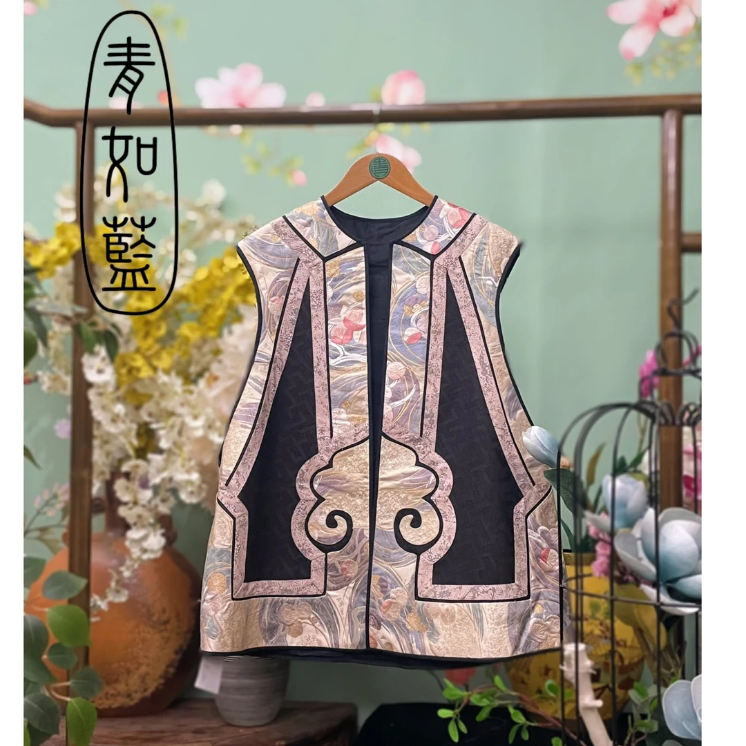 【青如蓝原创设计】时尚夏季刺绣马甲女民族风唐装上衣无袖马夹