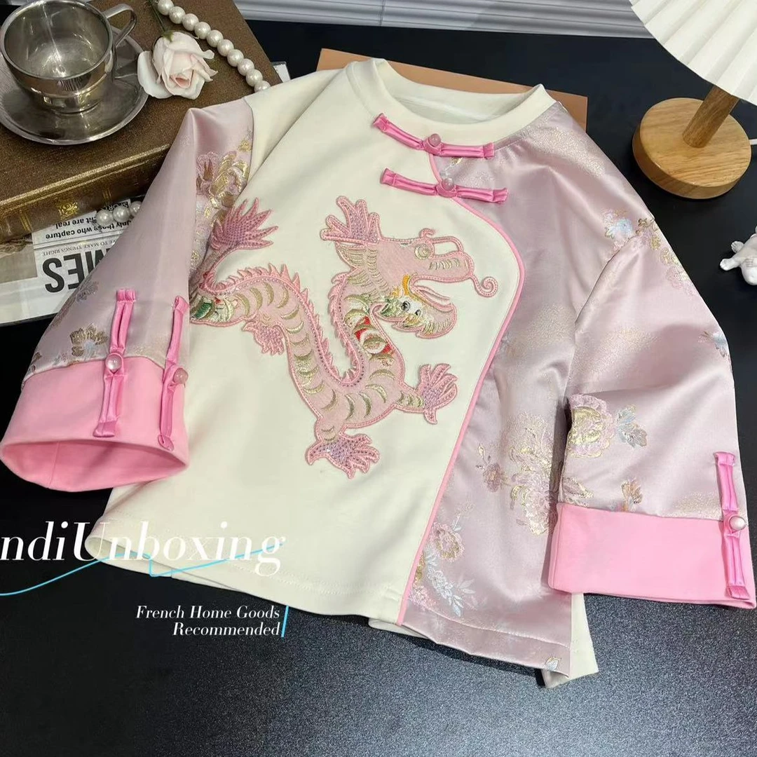 〖ANDI〗订制2024秋季新款中大童国风卡通刺绣圆领卫衣2114