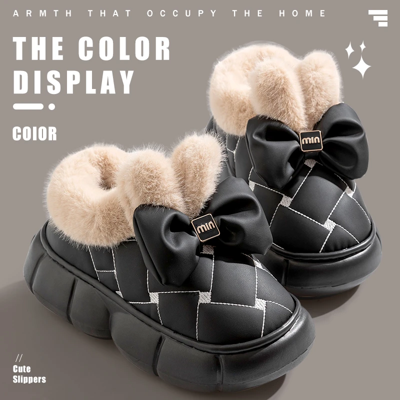 厚底棉拖鞋女包跟室内可爱卡通兔子毛绒拖鞋冬季加厚保暖棉鞋防水