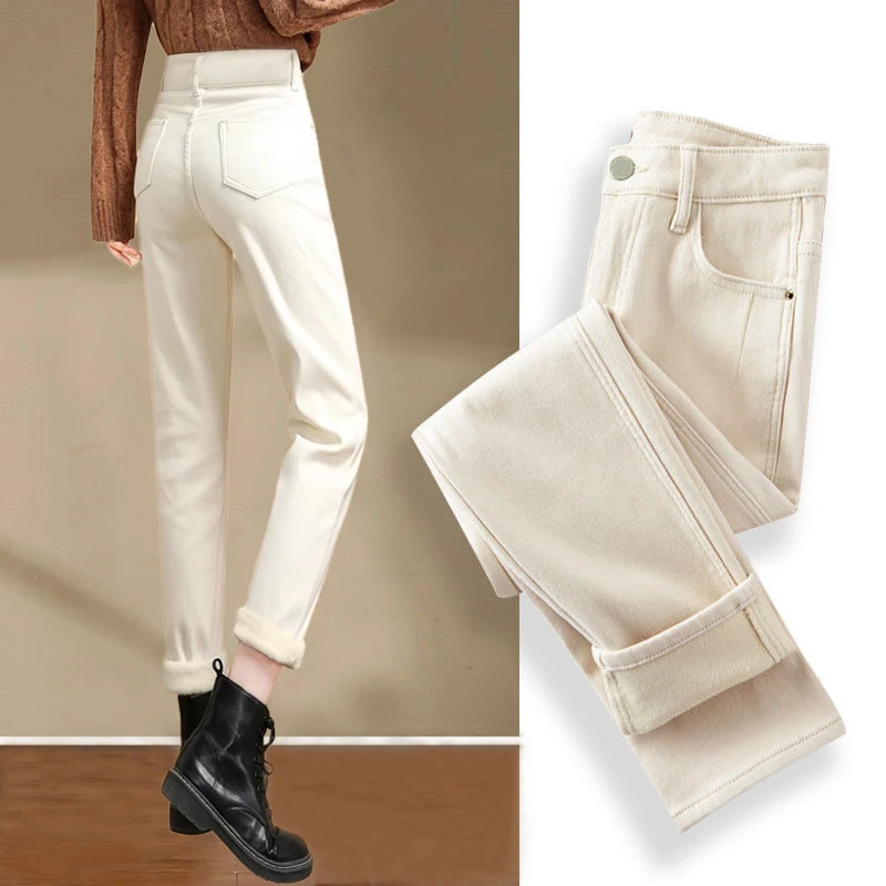 米白色窄版直筒牛仔裤新款2025年春季直筒九分裤高腰宽松烟管裤女