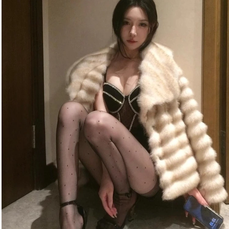 【淡颜龙猫】时尚轻奢贵妇层次感大翻领龙猫环保皮草毛毛绒外套女