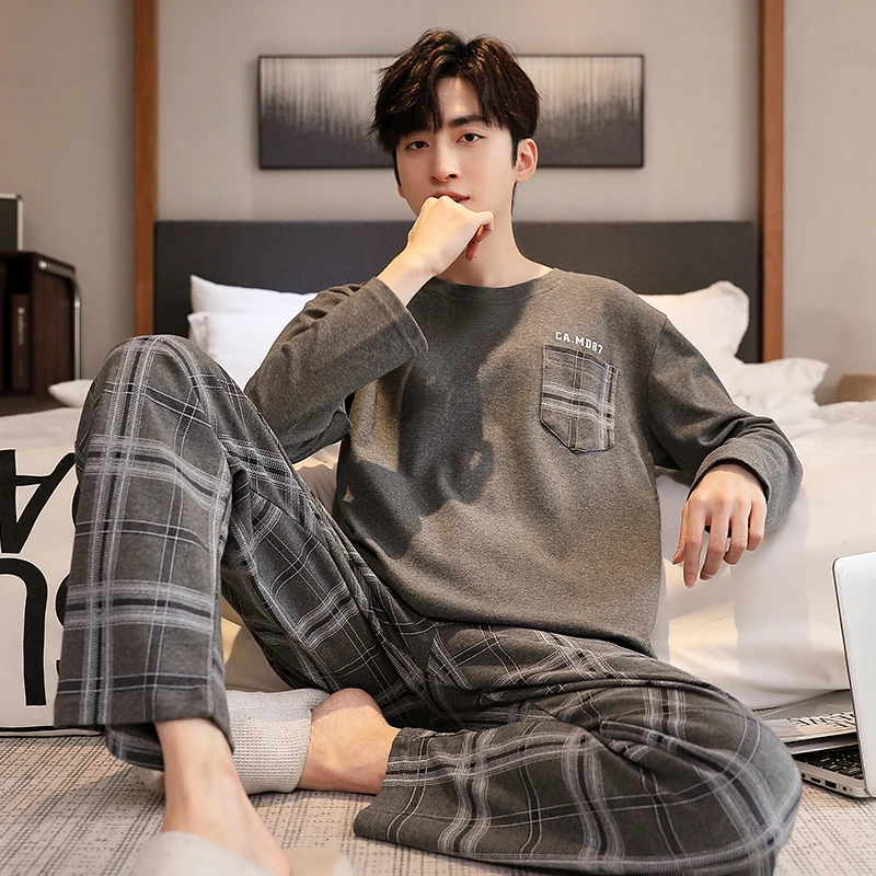 男士睡衣春秋款纯棉长袖大码宽松2025年新款家居服男款套装可外穿