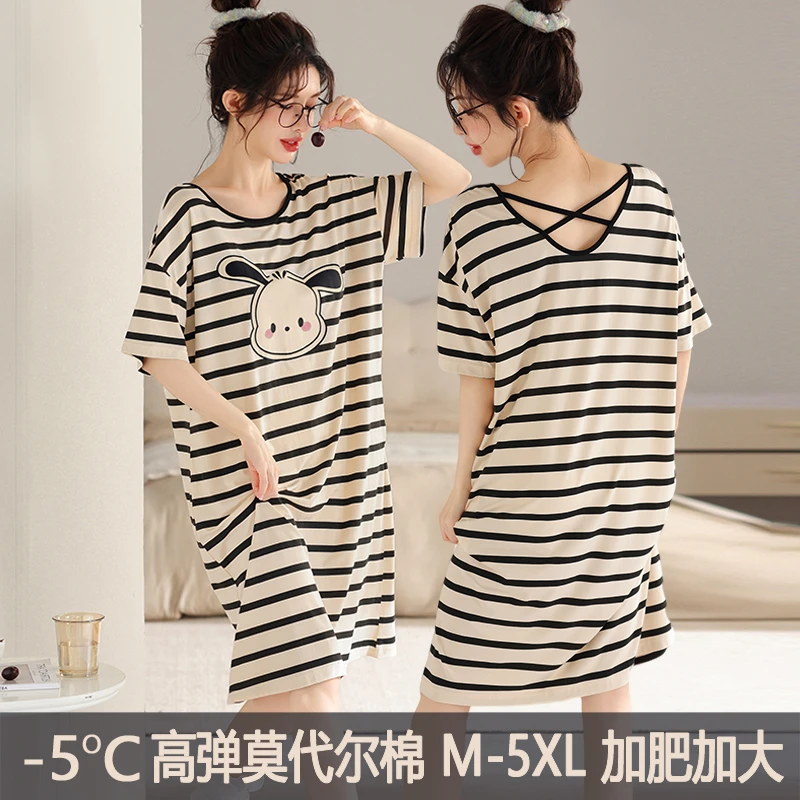2025夏季薄款凉感大码女士短袖睡裙加肥加大莫代尔宽松可外穿睡裙