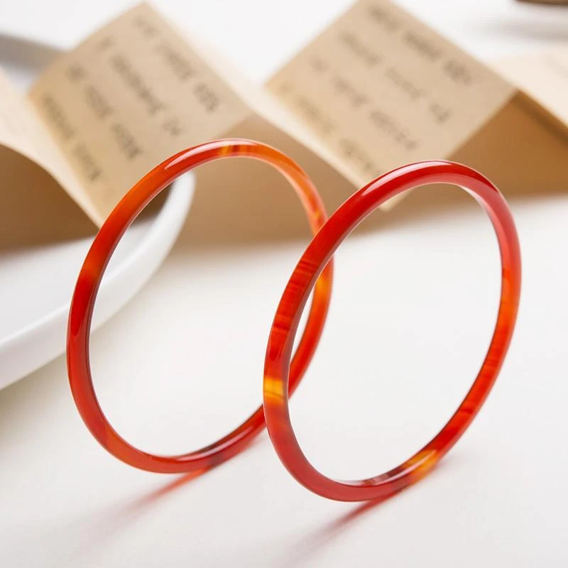 天然红色玛瑙镯子冰透极细圆条少女款小巧学生叮当镯原色玉髓高档