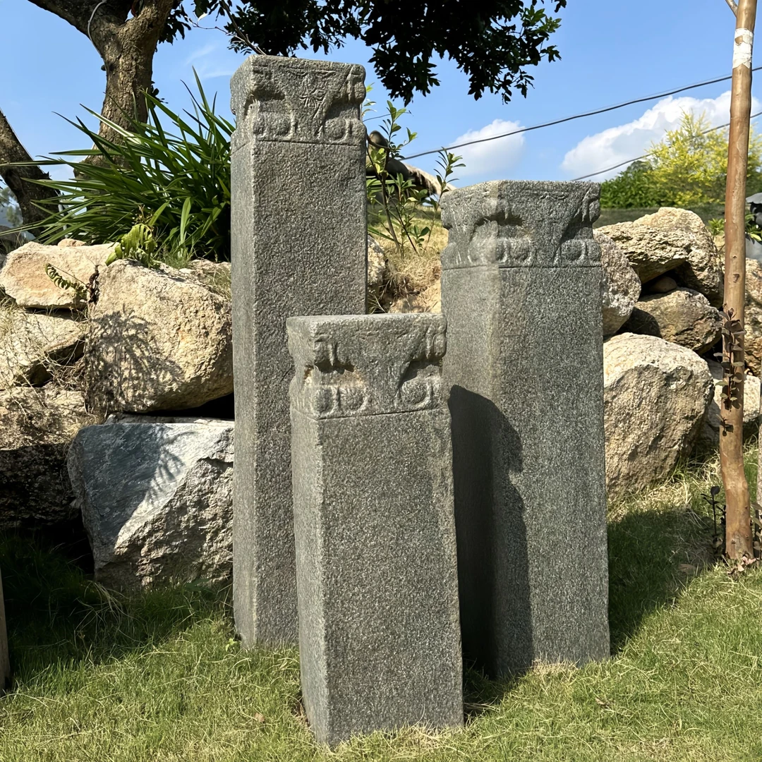 院景翁仿旧石柱石雕三角柱祥云柱拴马桩户外庭院景观摆件
