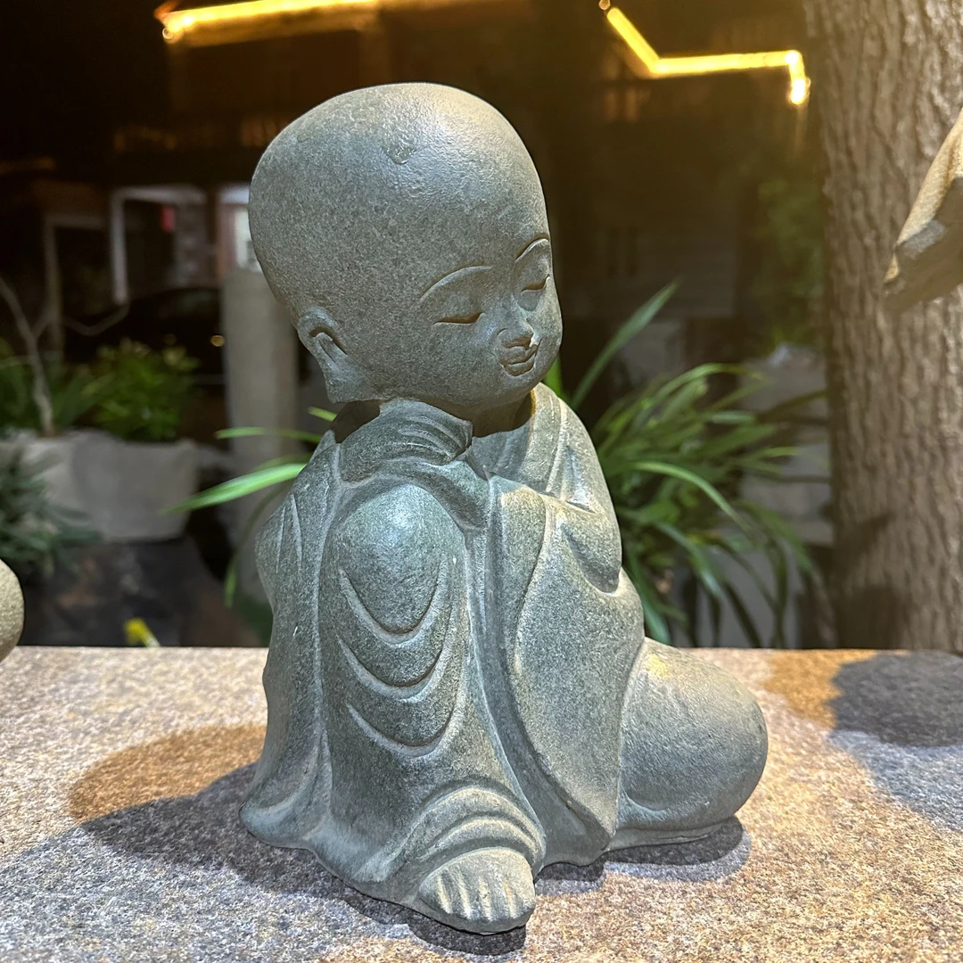 院景翁沉思沙弥 石头禅意小和尚摆件 庭院造景装饰摆件